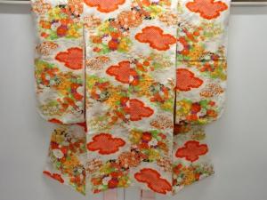 草花に雲模様子供着物(内袖・長襦袢付き)